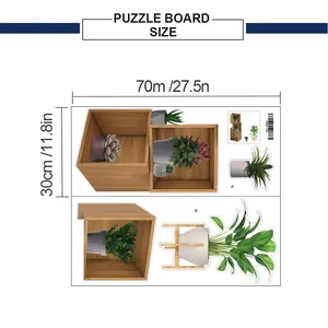 Detailed size chart showing 70x30cm dimensions for 3D plant and wooden shelf wall stickers