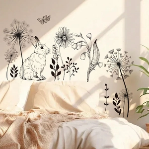 Adesivi murali pasquali con conigli e fiori per una decorazione domestica minimalista