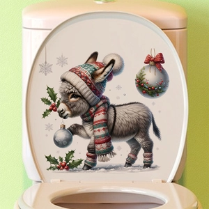 Christmas snowman toilet lid sticker featuring a cute cartoon donkey with snowflakes