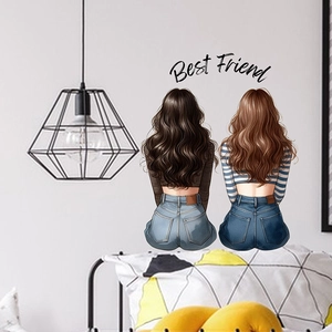Self-adhesive wall sticker featuring two best friends illustration and lettering for bedroom