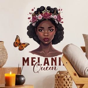 Black Girl Magic Melanin Queen Wall Sticker African American Woman Portrait Butterfly Floral Crown PVC Decal Art Home Decor