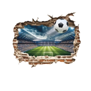 3D broken wall soccer wall sticker with football stadium view for bedroom decor
