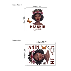 Macro view showing Melanin Queen iron-on patch layout and application dimensions