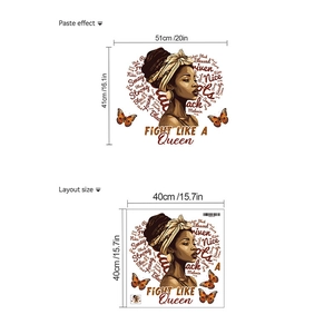 Détails des dimensions du sticker mural femme africaine avec papillons et citations