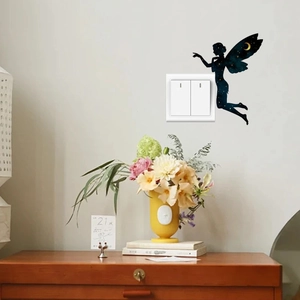 Fairy silhouette wall sticker with golden stars and moon for home light switch decor