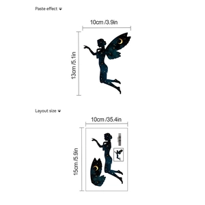Starry moon fairy silhouette wall sticker for home decor layout and paste size view