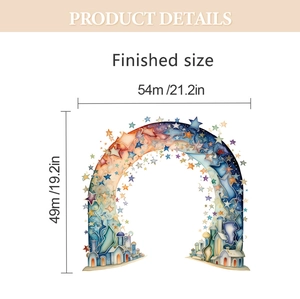Macro view of colorful star arch wall sticker showing 54x49cm finished product size