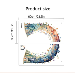 Detailed dimensions of the rainbow arch and star wall sticker set for kids room