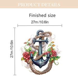 Détail du sticker mural ancre marine avec roses et corde montrant la taille 27cm