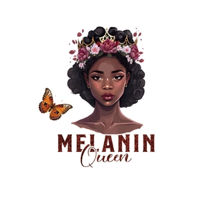 Melanin Queen wall sticker with a golden flower crown and orange butterfly design