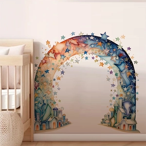 Cartoon Star Rainbow Arch Wall Stickers PVC Removable Starry Sky Castle Decals For Kids Bedroom Nursery Room Wall Art Decor