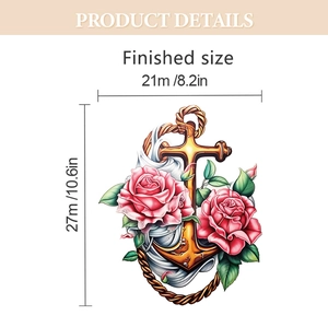 Detailansicht Wandtattoo Anker mit rosa Rosen und Seil inklusive Größenangaben