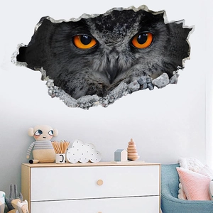 Adesivo murale gufo 3D con effetto realistico di rottura del muro per decorazione