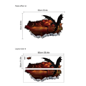 3D dragon wall sticker set with layout size and finished paste effect measurements