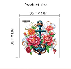Detail view of floral anchor wall sticker showing 30cm size and nautical flower design