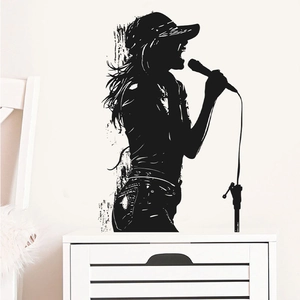 Singing girl silhouette wall sticker in matte black vinyl for modern bedroom decor
