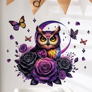 Halloween Gothic Wall Stickers PVC Removable Self Adhesive Decals Skull Owl Cat Raven Moon Rose Home Decor Wall Art