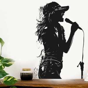 Detailed close-up of singing girl silhouette wall sticker on white background