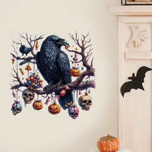 Halloween Crow Pumpkin Wall Stickers Removable PVC Self Adhesive Decal For Living Room Bedroom Holiday Party Decoration