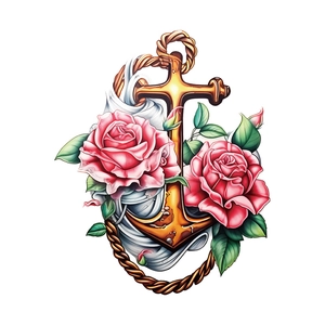 Wandtattoo Anker mit rosa Rosen und Seil für die Dekoration von Schlafzimmer und Türen