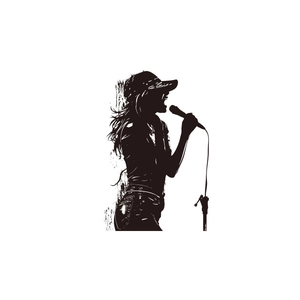 Singing girl silhouette wall sticker featuring a female singer with a microphone in black