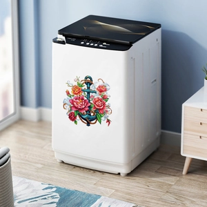 Floral anchor wall sticker for home decor on a mini white washing machine surface