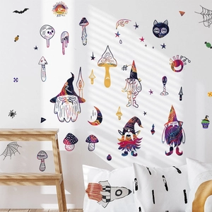 Halloween Wall Stickers Removable PVC Decals Cartoon Gnome Mushroom Pumpkin Ghost For Living Room Bedroom Decor