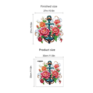 Floral anchor wall sticker with red peonies, size 30x30cm, for living room decor