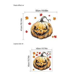 Detailed size chart showing Halloween pumpkin wall sticker dimensions and layout