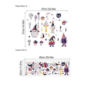 Detail view showing the paste effect and layout dimensions of Halloween gnome wall stickers