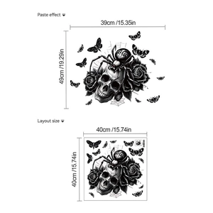 Gothic skull and moth wall stickers with realistic sketch details on a white background