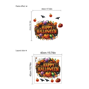Halloween wall sticker dimensions showing Happy Halloween pumpkin and candy design