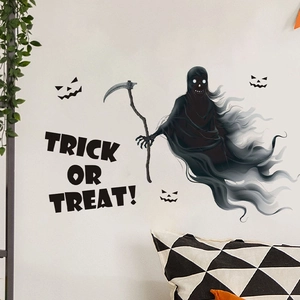 Halloween Reaper wall decal with Trick or Treat text and black smoke for home decor