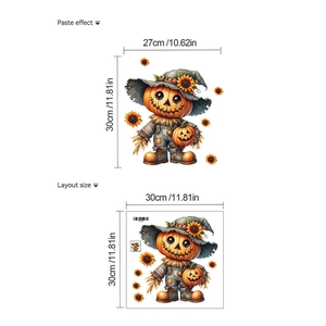 Detail of Halloween pumpkin scarecrow wall sticker showing layout and finished size details