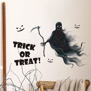 Detail of Halloween wall sticker featuring grim reaper and pumpkins with Trick or Treat text