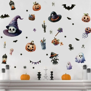 Halloween elf wall stickers with pumpkins and ghosts for cozy living room decoration