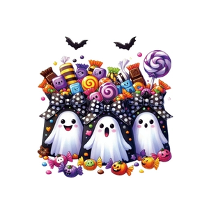 Cartoon Halloween ghost gift bags wall stickers with sweets, bats and pumpkin candies