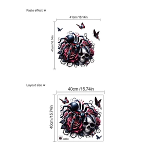 Layout dettagliato con dimensioni e effetto di incollaggio per adesivi murali ragno