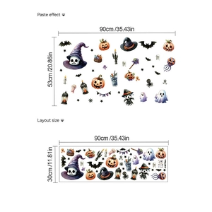 Detail showing Halloween wall sticker layout with pumpkin, ghost and bat motifs