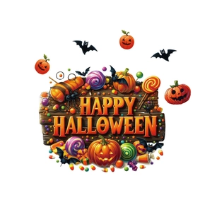 Happy Halloween PVC wall stickers with pumpkins, bats, and candy patterns for decor