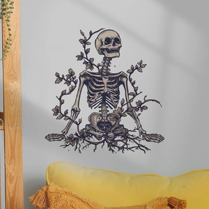 Halloween skull and vine wall sticker in gothic style for living room wall decor