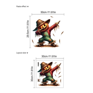 Macro view of dabbing pumpkin scarecrow wall sticker with layout and paste dimensions