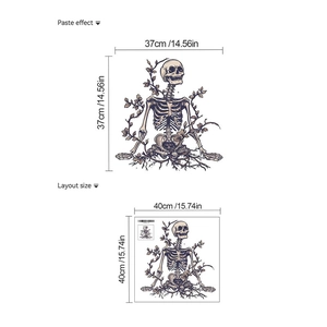 Detailed dimensions of skull vine wall sticker showing layout and paste effect sizes