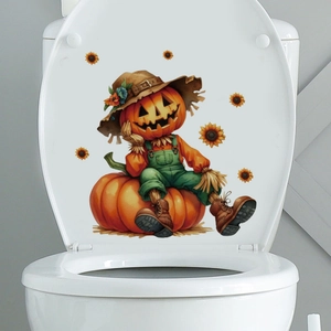 Halloween pumpkin scarecrow wall sticker with sunflowers on white surface