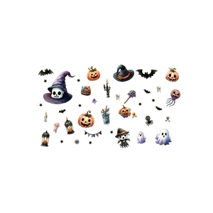 Halloween elf wall stickers with pumpkin ghost and bat watercolor festive decoration
