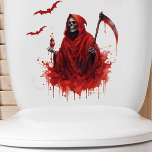 Halloween Decorative Wall Sticker Red PVC Waterproof Removable Grim Reaper Witch Mummy Tombstone Decal For Bathroom Living Room