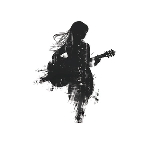 Artistic silhouette wall decal of a girl playing guitar for modern home decor