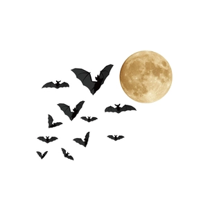 Halloween wall stickers set featuring a full moon and twelve black bat silhouettes