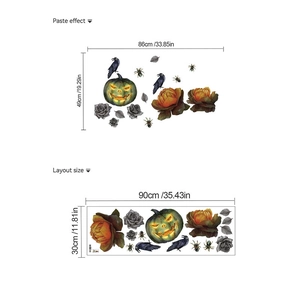 Halloween pumpkin wall sticker set with roses and crows for living room decor