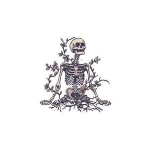 Artistic Halloween pumpkin skeleton wall decal in vintage meditation pose for living room